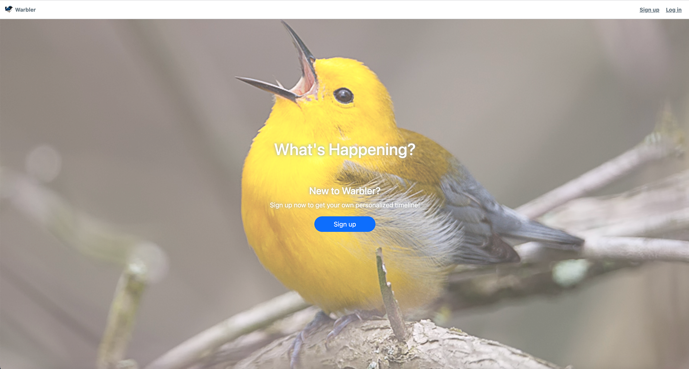 screenshot of warbler site